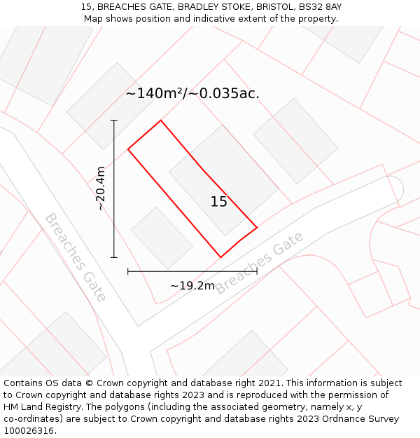 15, BREACHES GATE, BRADLEY STOKE, BRISTOL, BS32 8AY: Plot and title map