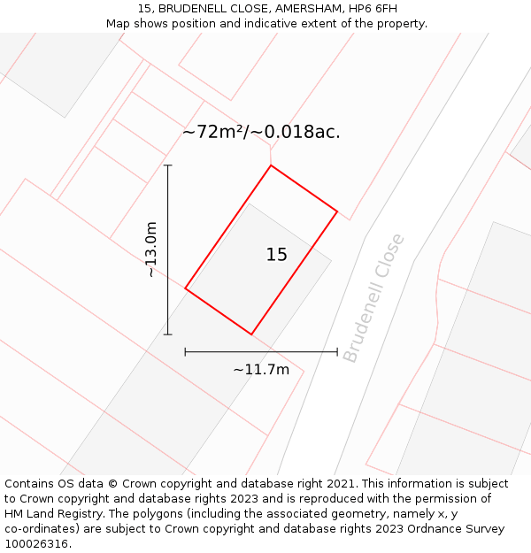 15, BRUDENELL CLOSE, AMERSHAM, HP6 6FH: Plot and title map