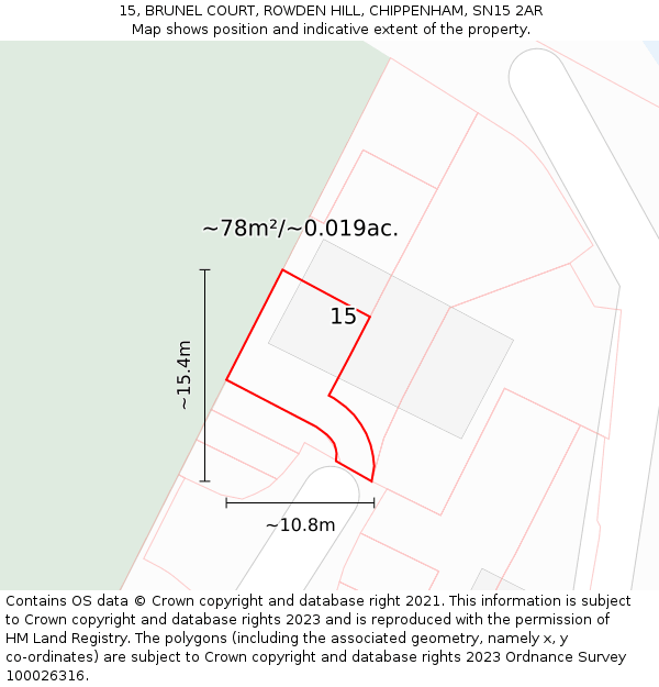 15, BRUNEL COURT, ROWDEN HILL, CHIPPENHAM, SN15 2AR: Plot and title map