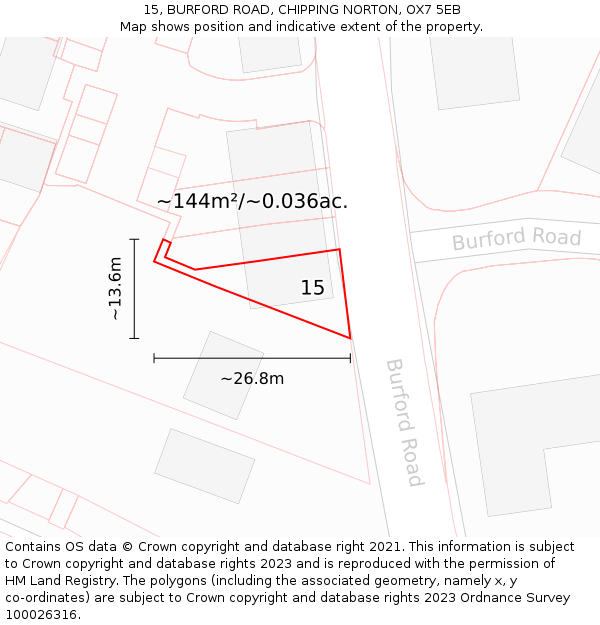 15, BURFORD ROAD, CHIPPING NORTON, OX7 5EB: Plot and title map