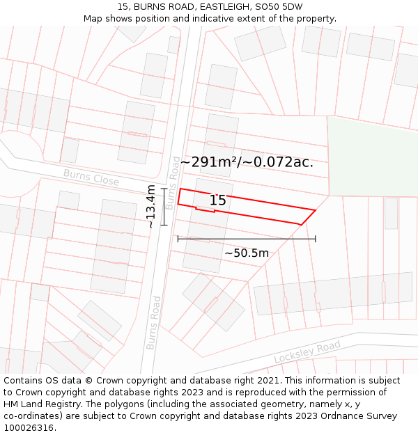 15, BURNS ROAD, EASTLEIGH, SO50 5DW: Plot and title map