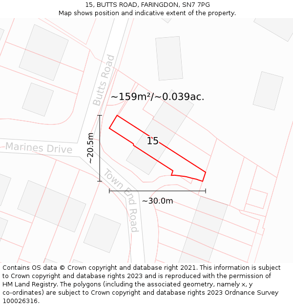 15, BUTTS ROAD, FARINGDON, SN7 7PG: Plot and title map