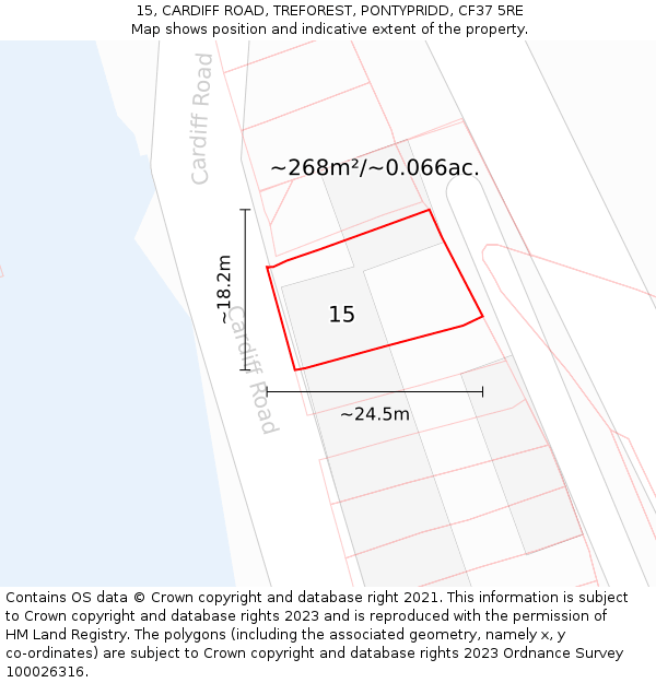 15, CARDIFF ROAD, TREFOREST, PONTYPRIDD, CF37 5RE: Plot and title map
