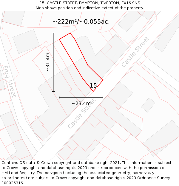 15, CASTLE STREET, BAMPTON, TIVERTON, EX16 9NS: Plot and title map