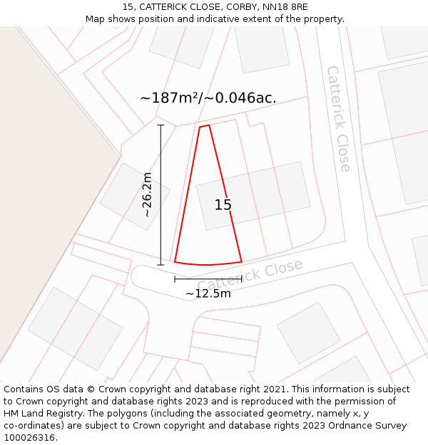 15, CATTERICK CLOSE, CORBY, NN18 8RE: Plot and title map