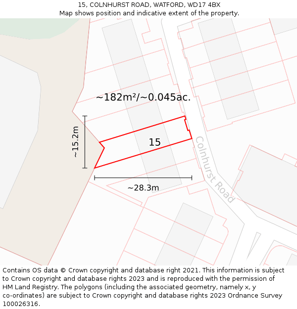 15, COLNHURST ROAD, WATFORD, WD17 4BX: Plot and title map
