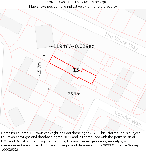 15, CONIFER WALK, STEVENAGE, SG2 7QR: Plot and title map