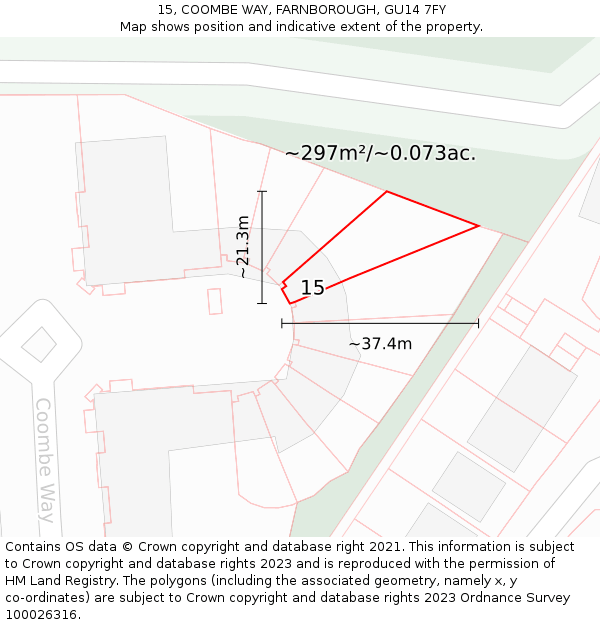 15, COOMBE WAY, FARNBOROUGH, GU14 7FY: Plot and title map