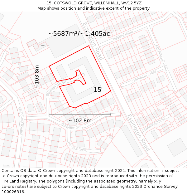 15, COTSWOLD GROVE, WILLENHALL, WV12 5YZ: Plot and title map