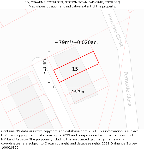 15, CRAVENS COTTAGES, STATION TOWN, WINGATE, TS28 5EQ: Plot and title map