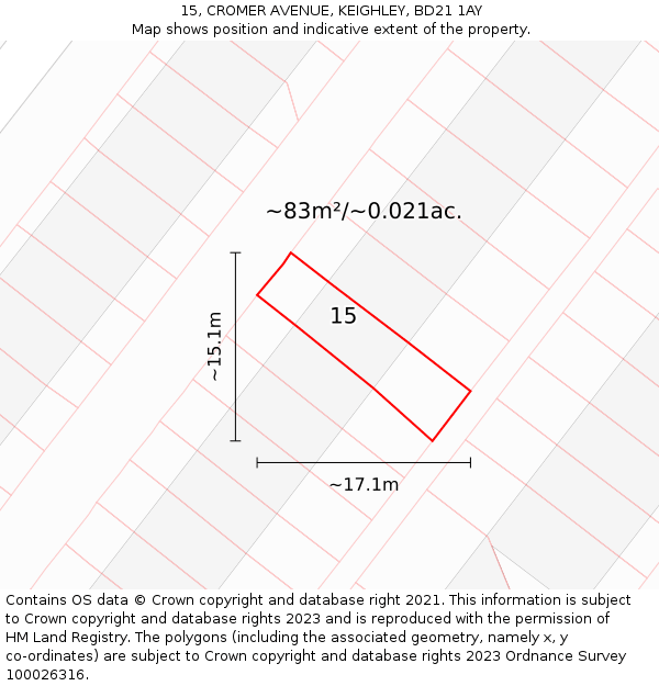 15, CROMER AVENUE, KEIGHLEY, BD21 1AY: Plot and title map