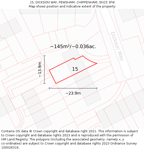 15, DICKSON WAY, PEWSHAM, CHIPPENHAM, SN15 3FW: Plot and title map