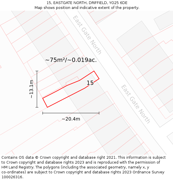 15, EASTGATE NORTH, DRIFFIELD, YO25 6DE: Plot and title map