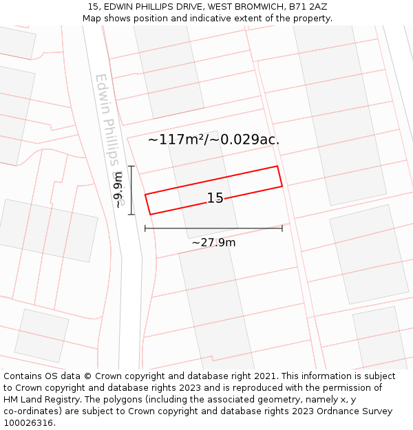 15, EDWIN PHILLIPS DRIVE, WEST BROMWICH, B71 2AZ: Plot and title map