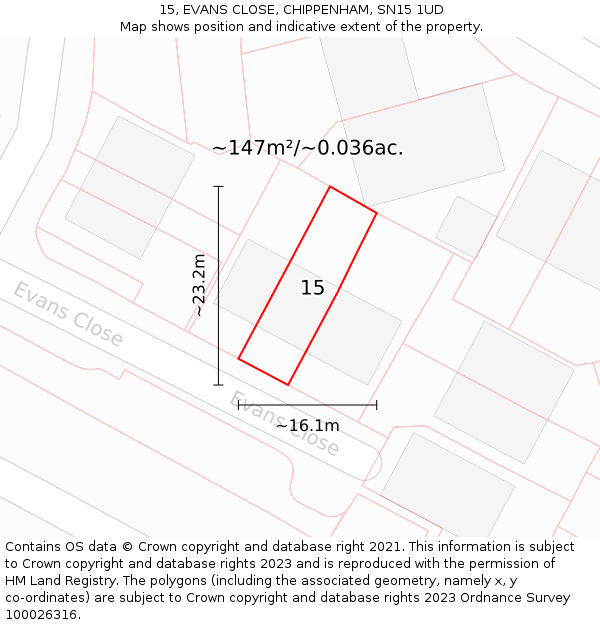 15, EVANS CLOSE, CHIPPENHAM, SN15 1UD: Plot and title map