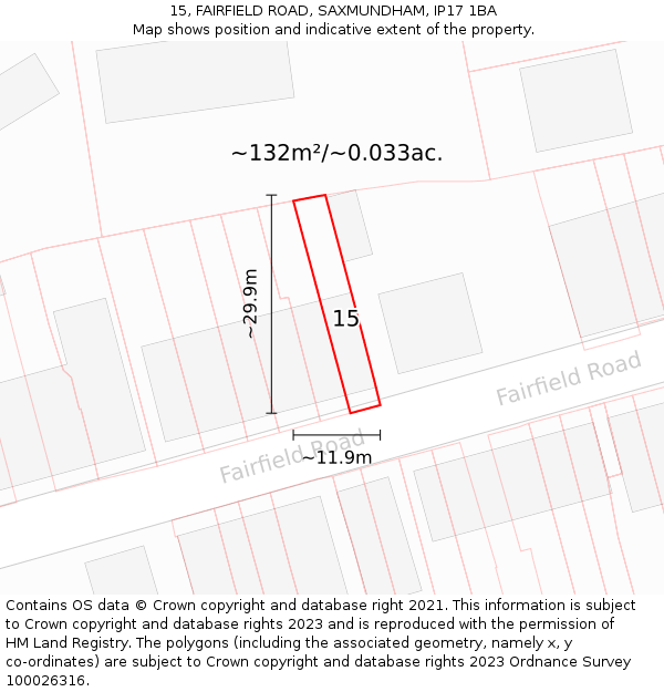 15, FAIRFIELD ROAD, SAXMUNDHAM, IP17 1BA: Plot and title map