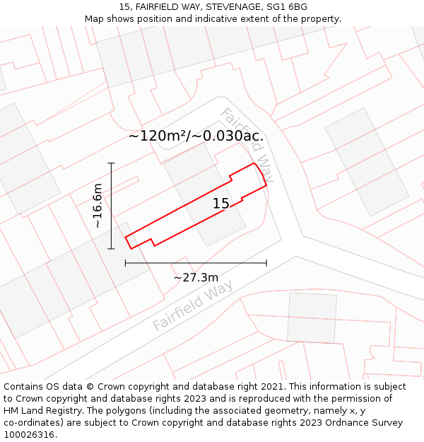 15, FAIRFIELD WAY, STEVENAGE, SG1 6BG: Plot and title map