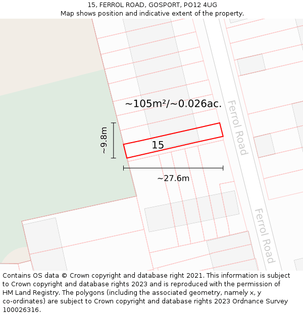 15, FERROL ROAD, GOSPORT, PO12 4UG: Plot and title map