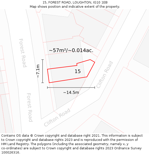 15, FOREST ROAD, LOUGHTON, IG10 1EB: Plot and title map