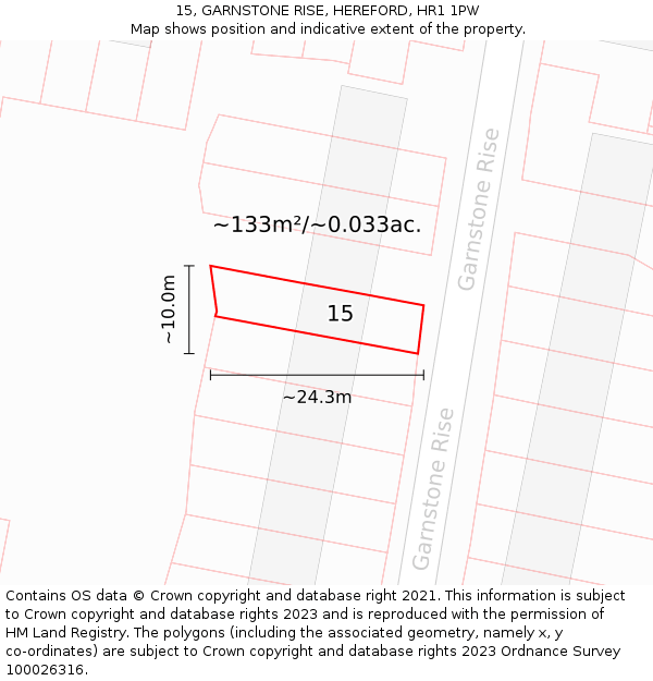 15, GARNSTONE RISE, HEREFORD, HR1 1PW: Plot and title map