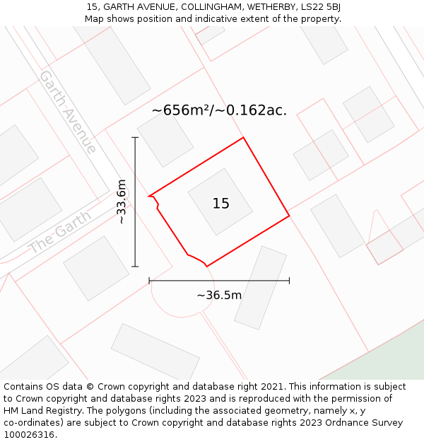 15, GARTH AVENUE, COLLINGHAM, WETHERBY, LS22 5BJ: Plot and title map