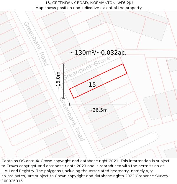 15, GREENBANK ROAD, NORMANTON, WF6 2JU: Plot and title map