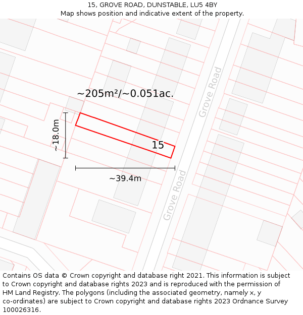 15, GROVE ROAD, DUNSTABLE, LU5 4BY: Plot and title map