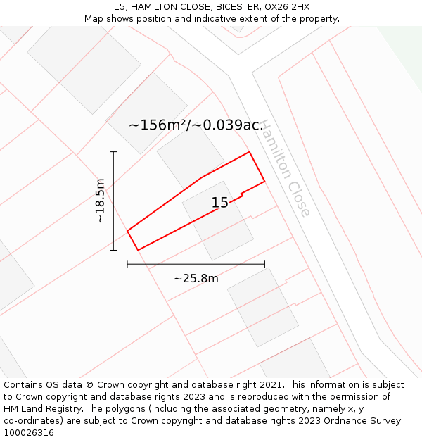 15, HAMILTON CLOSE, BICESTER, OX26 2HX: Plot and title map