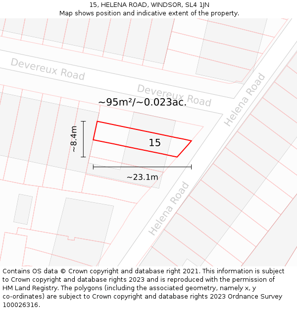 15, HELENA ROAD, WINDSOR, SL4 1JN: Plot and title map