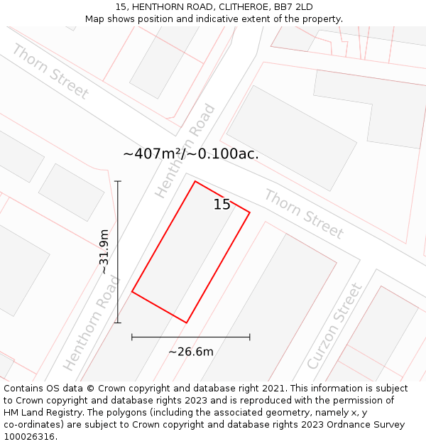 15, HENTHORN ROAD, CLITHEROE, BB7 2LD: Plot and title map