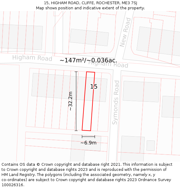 15, HIGHAM ROAD, CLIFFE, ROCHESTER, ME3 7SJ: Plot and title map