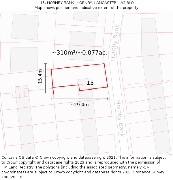 15, HORNBY BANK, HORNBY, LANCASTER, LA2 8LQ: Plot and title map