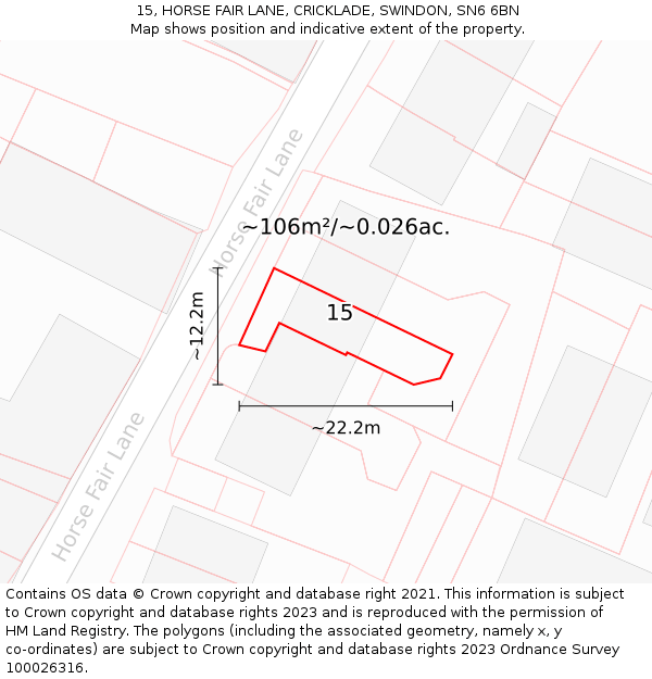 15, HORSE FAIR LANE, CRICKLADE, SWINDON, SN6 6BN: Plot and title map