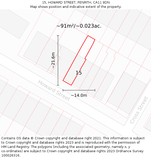 15, HOWARD STREET, PENRITH, CA11 9DN: Plot and title map