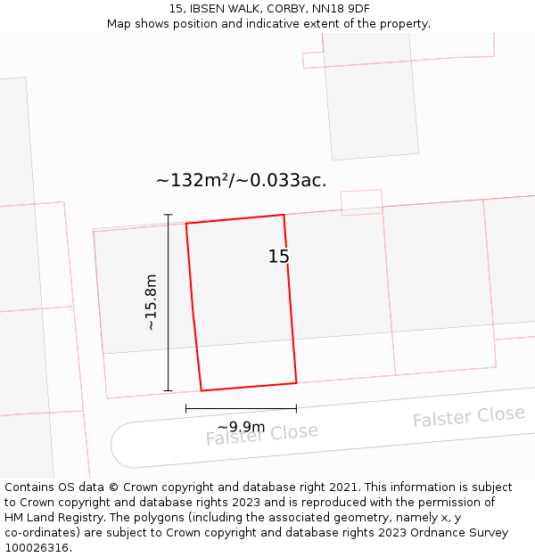 15, IBSEN WALK, CORBY, NN18 9DF: Plot and title map