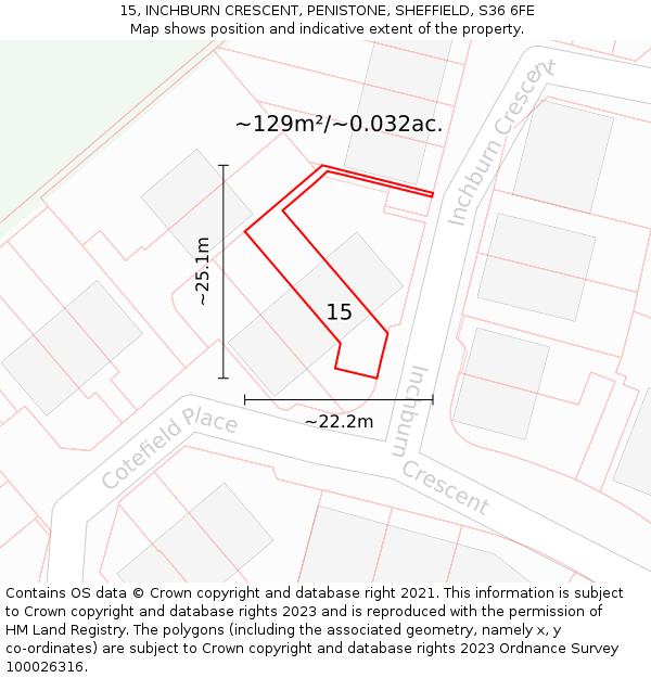 15, INCHBURN CRESCENT, PENISTONE, SHEFFIELD, S36 6FE: Plot and title map