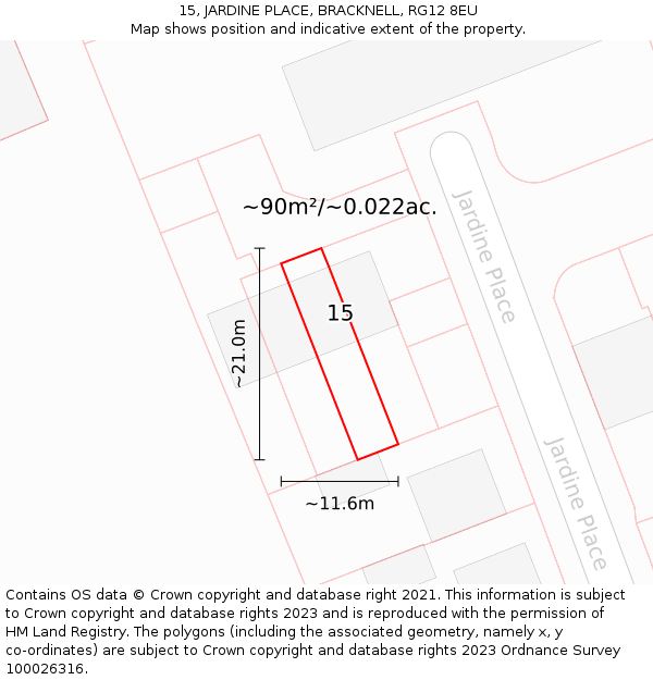 15, JARDINE PLACE, BRACKNELL, RG12 8EU: Plot and title map