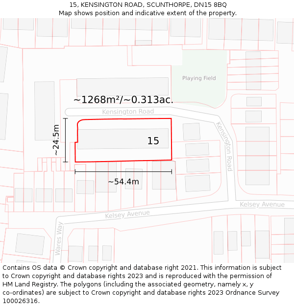 15, KENSINGTON ROAD, SCUNTHORPE, DN15 8BQ: Plot and title map