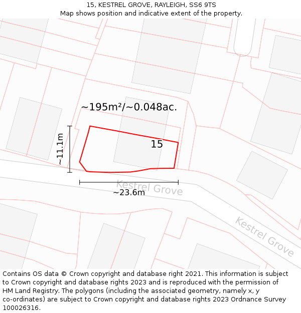 15, KESTREL GROVE, RAYLEIGH, SS6 9TS: Plot and title map