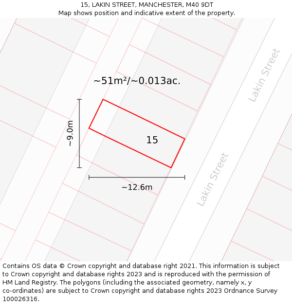 15, LAKIN STREET, MANCHESTER, M40 9DT: Plot and title map