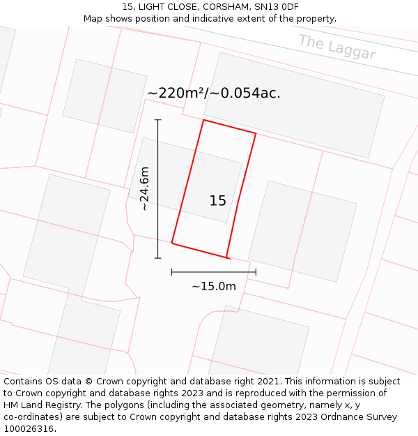 15, LIGHT CLOSE, CORSHAM, SN13 0DF: Plot and title map