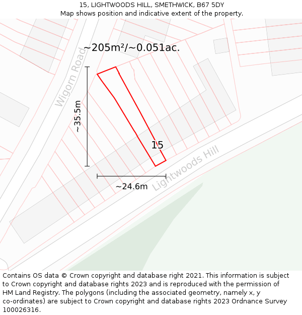 15, LIGHTWOODS HILL, SMETHWICK, B67 5DY: Plot and title map