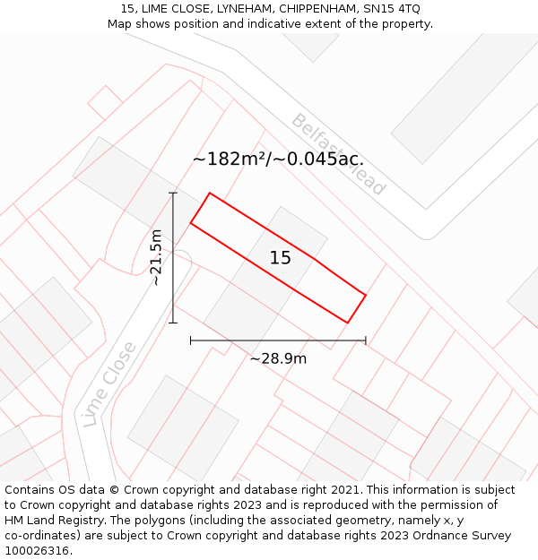 15, LIME CLOSE, LYNEHAM, CHIPPENHAM, SN15 4TQ: Plot and title map