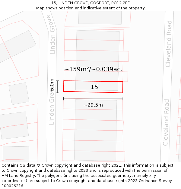 15, LINDEN GROVE, GOSPORT, PO12 2ED: Plot and title map