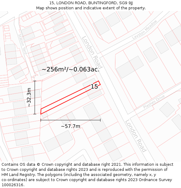 15, LONDON ROAD, BUNTINGFORD, SG9 9JJ: Plot and title map