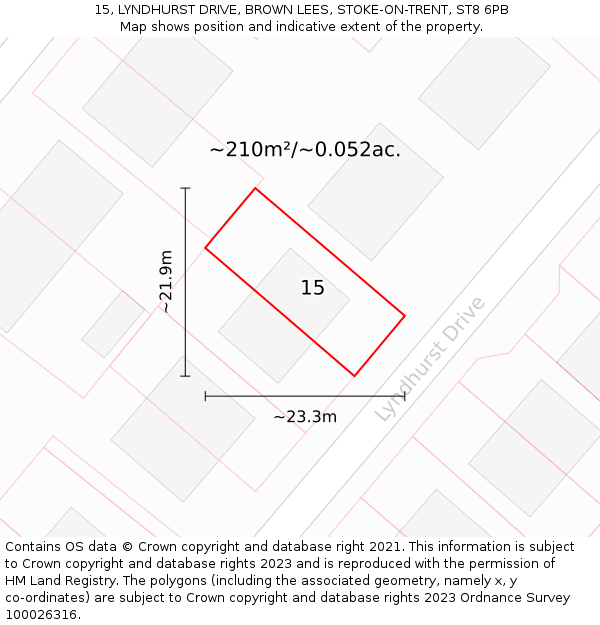 15, LYNDHURST DRIVE, BROWN LEES, STOKE-ON-TRENT, ST8 6PB: Plot and title map