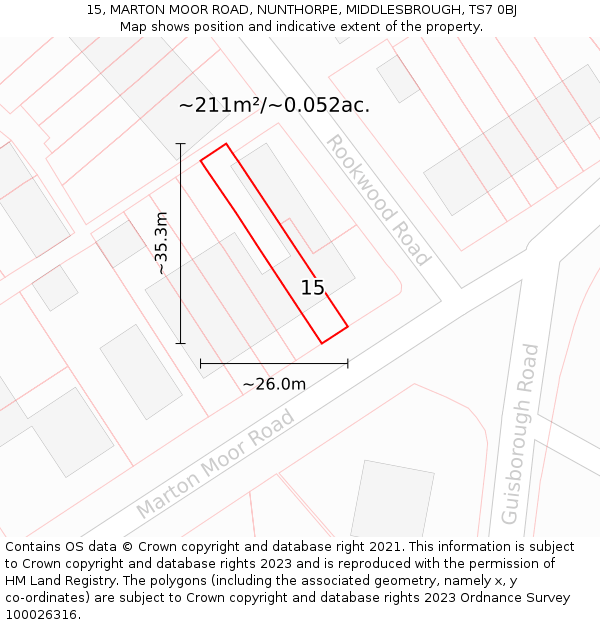 15, MARTON MOOR ROAD, NUNTHORPE, MIDDLESBROUGH, TS7 0BJ: Plot and title map