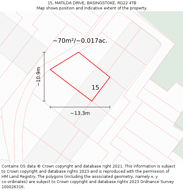 15, MATILDA DRIVE, BASINGSTOKE, RG22 4TB: Plot and title map