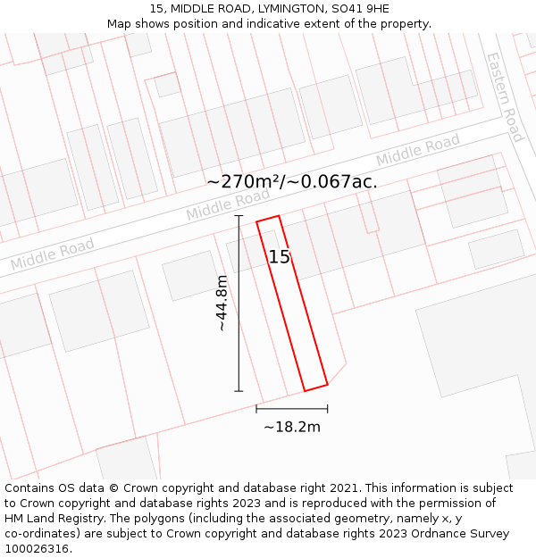 15, MIDDLE ROAD, LYMINGTON, SO41 9HE: Plot and title map