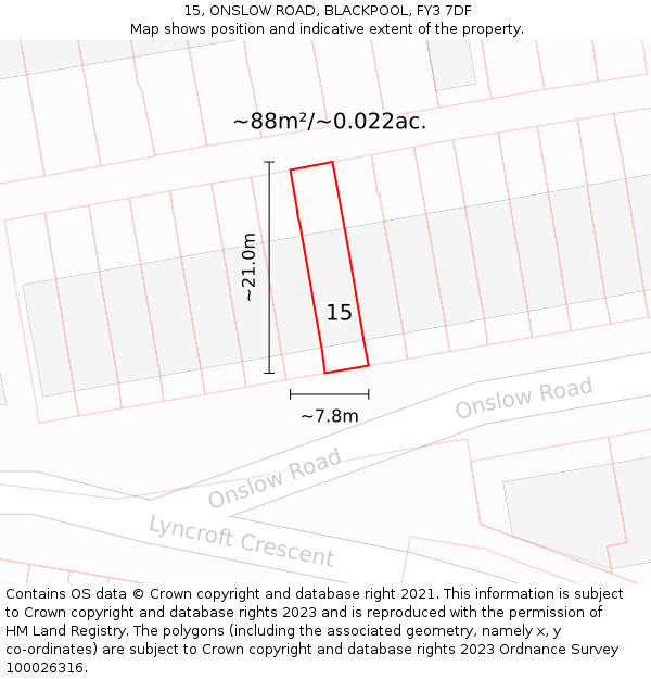 15, ONSLOW ROAD, BLACKPOOL, FY3 7DF: Plot and title map